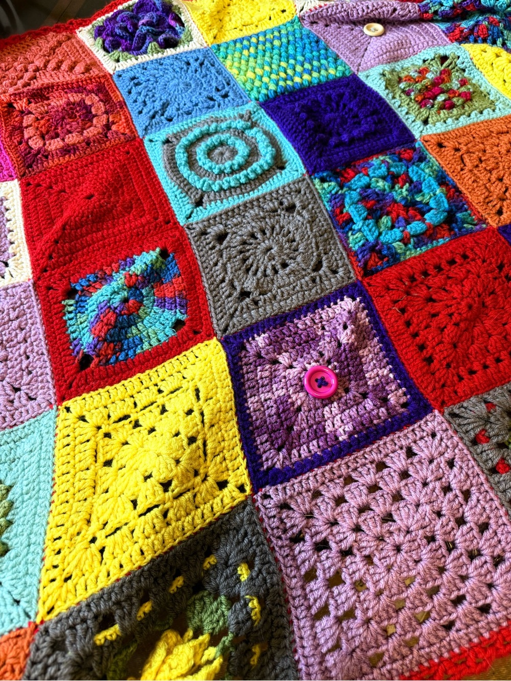 Vintage Handmade Crochet Afghan Blanket 3D Rose Granny Square Throw 60”L X 45”W - Picture 2 of 7